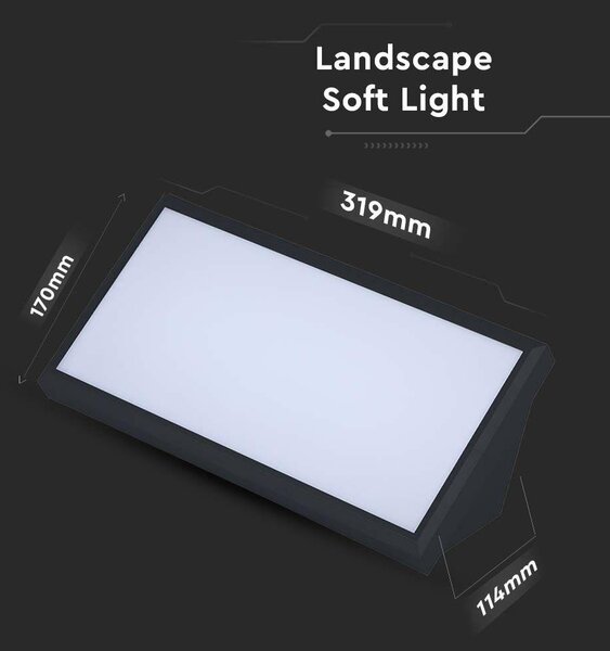 V-TAC Landscape 20W kültéri fali LED lámpa természetes fehér, fekete házzal, 100 Lm/W - SKU 6811