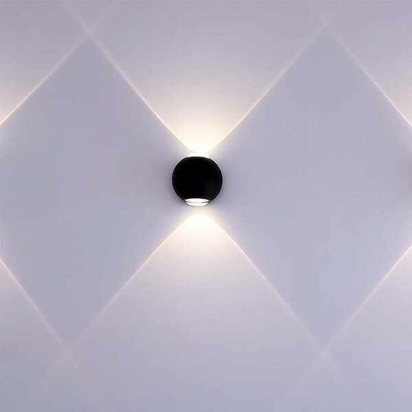 V-TAC mini 2W kültéri fali COB LED lámpa, 2 irányú gömb, fekete házzal, meleg fehér - SKU 10584