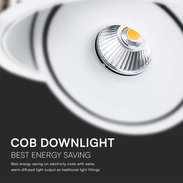 V-TAC 20W süllyeszthető COB LED mélysugárzó, állítható szöggel, fehér házzal, CCT - SKU 10581