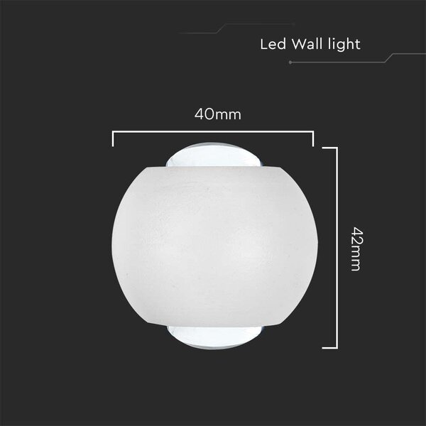 V-TAC mini 2W kültéri fali COB LED lámpa, 2 irányú gömb, fehér házzal, meleg fehér - SKU 10585