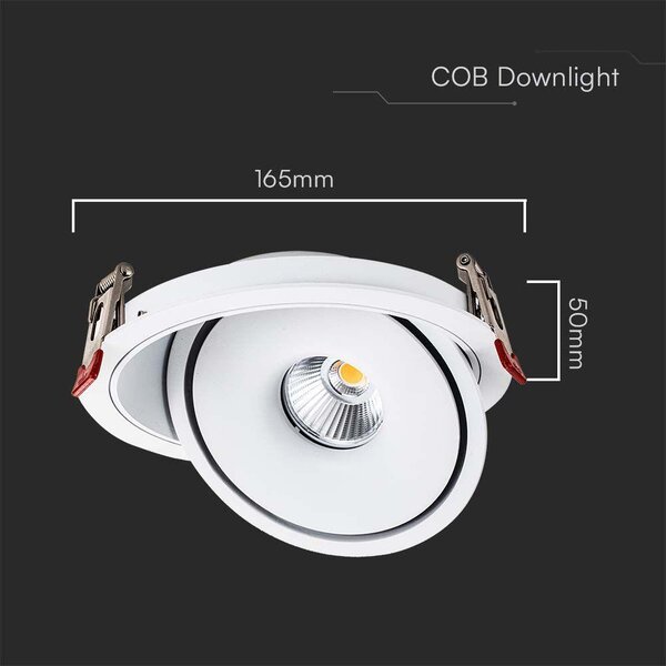V-TAC 20W süllyeszthető COB LED mélysugárzó, állítható szöggel, fehér házzal, CCT - SKU 10581