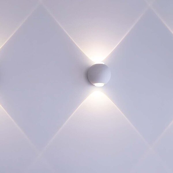 V-TAC mini 2W kültéri fali COB LED lámpa, 2 irányú gömb, fehér házzal, meleg fehér - SKU 10585