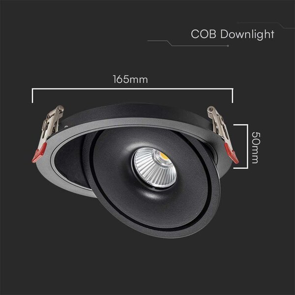 V-TAC 20W süllyeszthető COB LED mélysugárzó, állítható szöggel, fekete házzal, CCT - SKU 10580