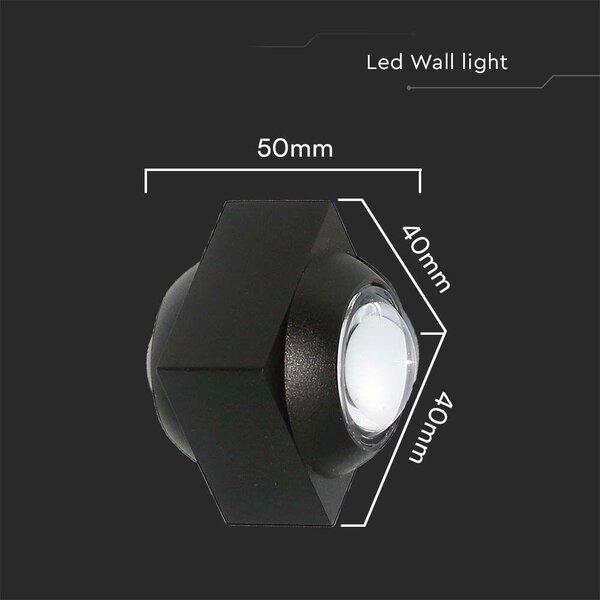 V-TAC mini 2W kültéri fali COB LED lámpa, 2 irányú szögletes, fekete házzal, meleg fehér - SKU 23028