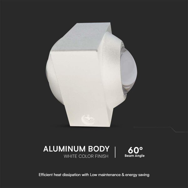 V-TAC mini 2W kültéri fali COB LED lámpa, 2 irányú szögletes, fehér házzal, meleg fehér - SKU 23029