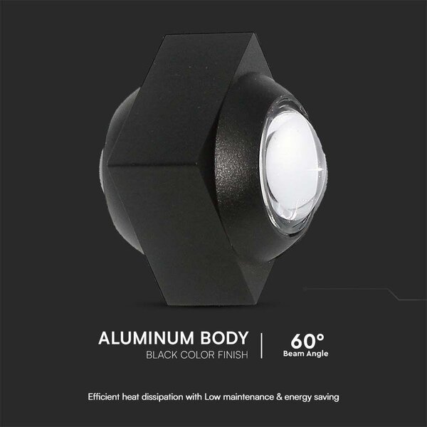 V-TAC mini 2W kültéri fali COB LED lámpa, 2 irányú szögletes, fekete házzal, meleg fehér - SKU 23028