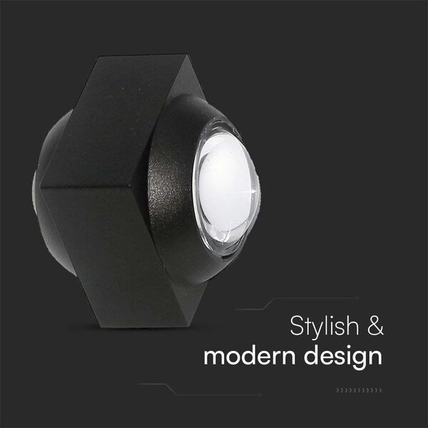 V-TAC mini 2W kültéri fali COB LED lámpa, 2 irányú szögletes, fekete házzal, meleg fehér - SKU 23028