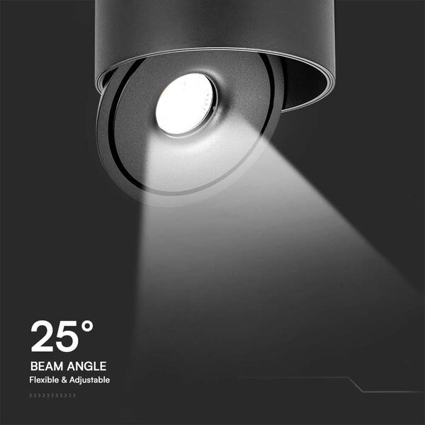 V-TAC 20W mennyezeti COB LED mélysugárzó, állítható szöggel, fekete házzal, CCT - SKU 23156