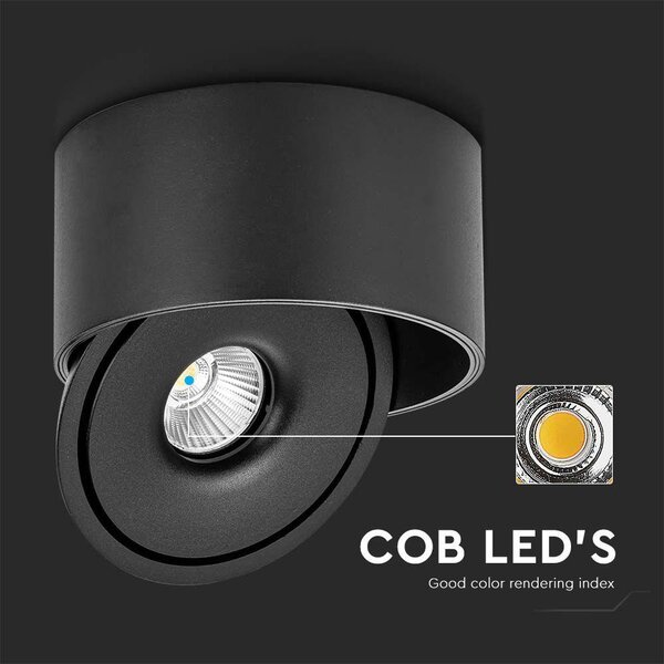 V-TAC 20W mennyezeti COB LED mélysugárzó, állítható szöggel, fekete házzal, CCT - SKU 23156