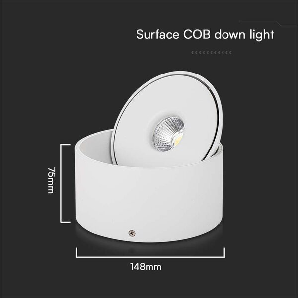V-TAC 20W mennyezeti COB LED mélysugárzó, állítható szöggel, fehér házzal, CCT - SKU 23155