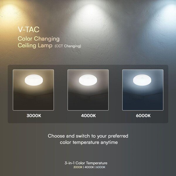 V-TAC 15W LED lámpa, mozgásérzékelővel, állítható színhőmérséklettel - SKU 23420