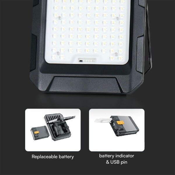V-TAC 12000mAh napelemes LED reflektor, természetes fehér, 1800 Lumen - SKU 23439