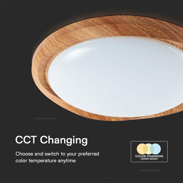V-TAC Cyclone 60W mennyezeti LED lámpa, változtatható szinhőmérséklettel, fa hatású búra - SKU 23586