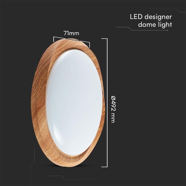 V-TAC Cyclone 60W mennyezeti LED lámpa, változtatható szinhőmérséklettel, fa hatású búra - SKU 23586