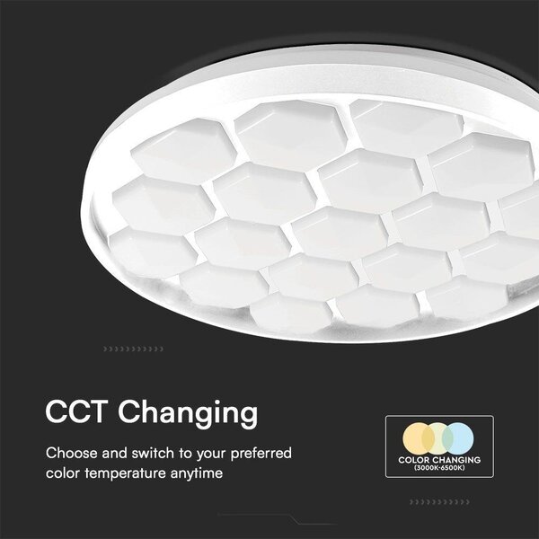V-TAC 60W mennyezeti LED lámpa, méhsejt mintával, változtatható szinhőmérséklettel - SKU 23595