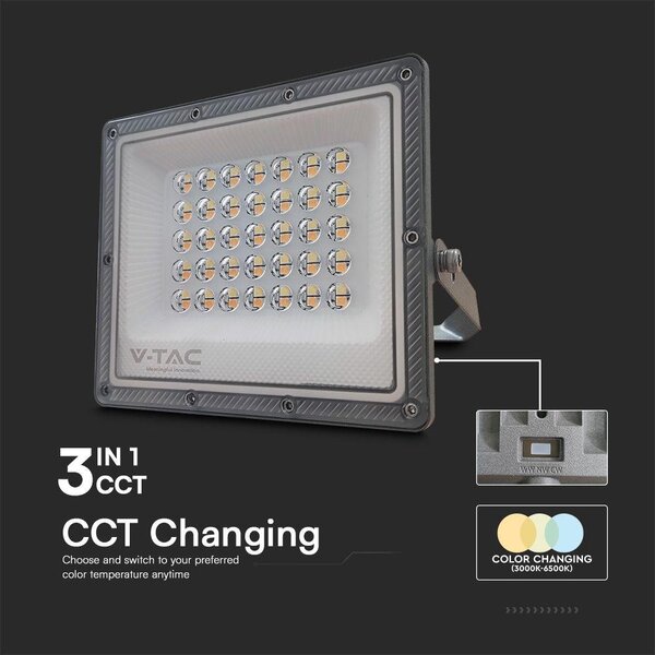 V-TAC RLE 30W LED reflektor, állítható színhőmérséklettel, szürke házzal - SKU 23613