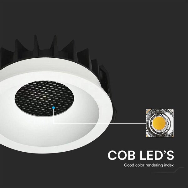 V-TAC COB LED 12W CCT méhsejt diffúzoros mélysugárzó, fehér, BridgeLUX chipes - SKU 23672