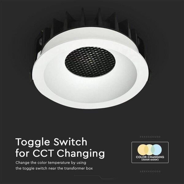 V-TAC COB LED 12W CCT méhsejt diffúzoros mélysugárzó, fehér, BridgeLUX chipes - SKU 23672