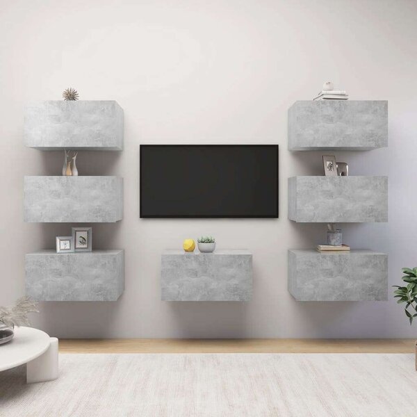 VidaXL 7 db betonszürke forgácslap TV-szekrény 30,5 x 30 x 60 cm