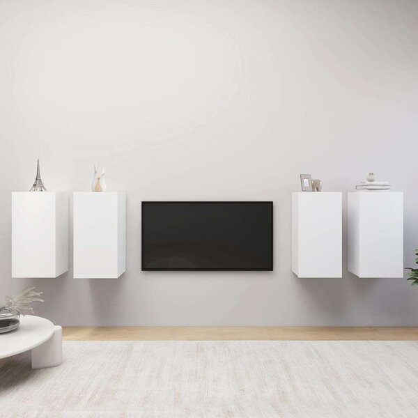Modern Fehér Falra Szerelhető TV Szekrény Szett - 4 db - 30,5x30x60 cm