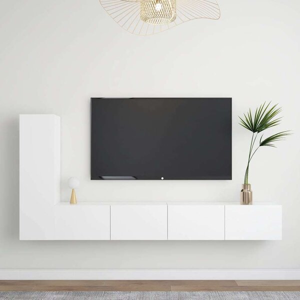 Modern Falra Szerelhető TV Szekrény Szett - 3 Rész - Fehér