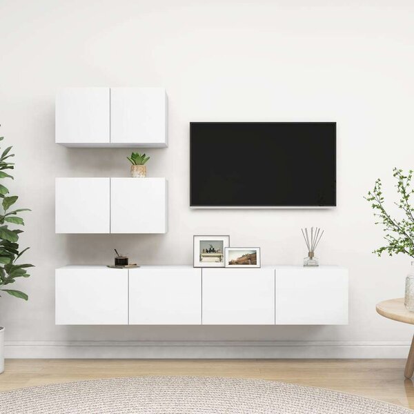 Modern Fehér Fali TV Szekrény Szett - 4 részes