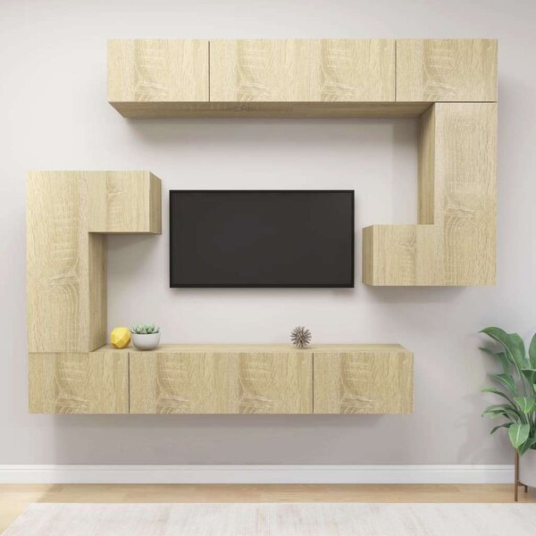 Modern TV Szekrény Szett - Sonoma Tölgy - 8 részes