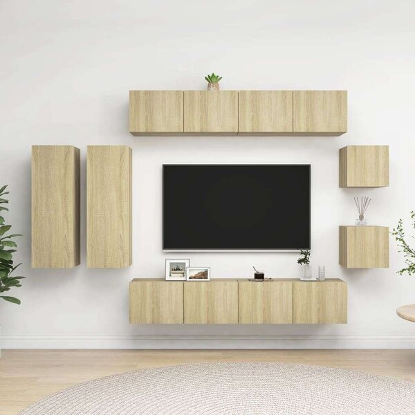 Modern TV Szekrény Szett - Sonoma Tölgy - 8 részes