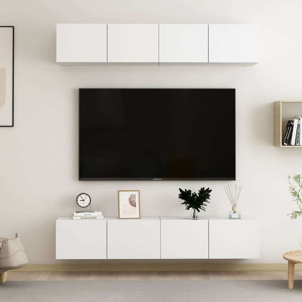 Falra Szerelhető TV Szekrény Szett - Fehér - 80x30x30 cm