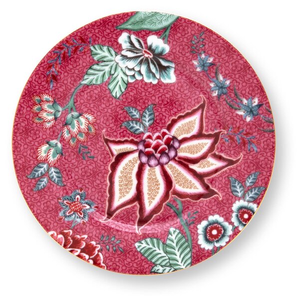Pip Studio - Flower Festival - sötét rózsaszín porcelantál - 17 cm