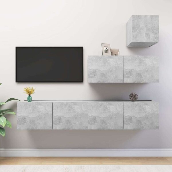 VidaXL Falra Szerelhető TV Szekrény Szett - Beton Szürke - 4 részes