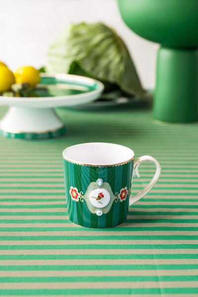 Szett/2 Bögre kicsi Love Birds medallion smaragd-zöld csíkos