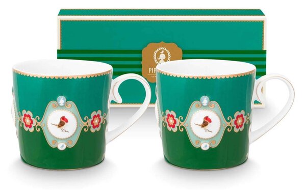 Szett/2 Bögre kicsi Love Birds Medallion smaragd-zöld