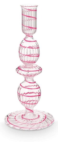 Gyertyatartó üveg csavart rózsaszín 20cm