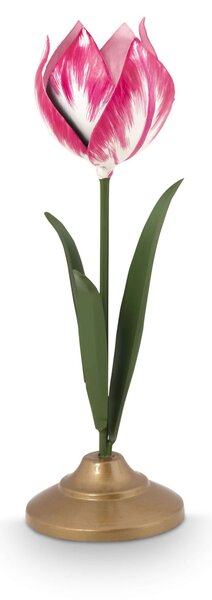 Gyertyatartó fém tulipán rózsaszín 21cm