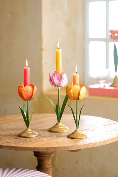 Gyertyatartó fém tulipán sárga 21cm