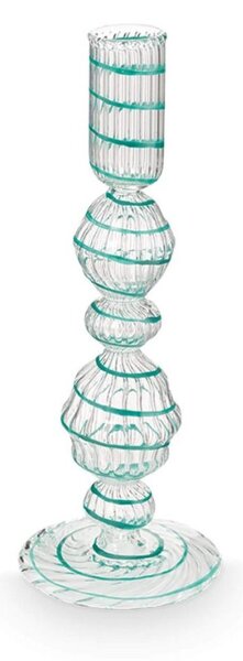 Gyertyatartó üveg csavart világoskék 22cm