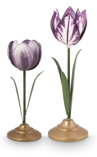 Szett/2 Tulipán gyertyatartó fém lila