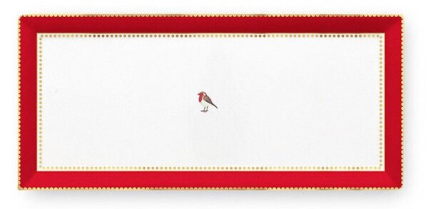 Süteményes tál négyszögletes Love Birds piros-rózsaszín 33.3x15.5cm