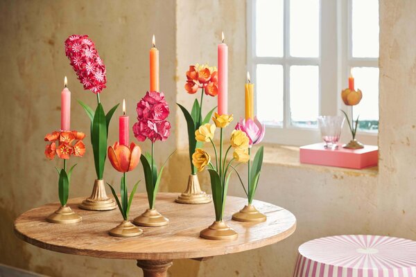 Gyertyatartó fém tulipán sárga 21cm