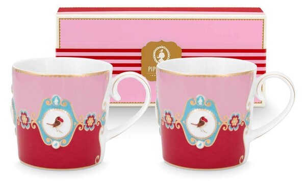 Szett/2 Bögre kicsi Love Birds Medallion piros-rózsaszín