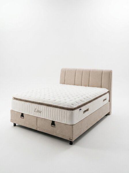 Livora Line Ágyneműtartós Ágykeret és 7 Zónás Táskarugós Matrac Szett - 160x200x34 cm - Comfort Párnás Táskarugós Matrac
