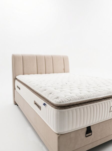 Livora Line Ágyneműtartós Ágykeret és 7 Zónás Táskarugós Matrac Szett - 160x200x34 cm - Comfort Párnás Táskarugós Matrac