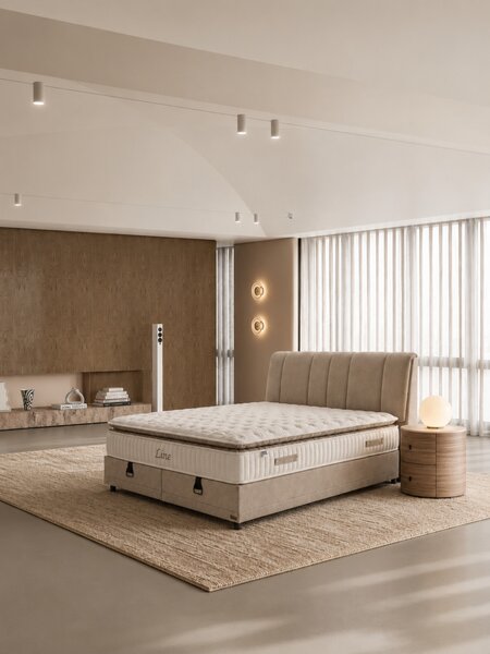 Livora Line Ágyneműtartós Ágykeret és 7 Zónás Táskarugós Matrac Szett - 160x200x34 cm - Comfort Párnás Táskarugós Matrac