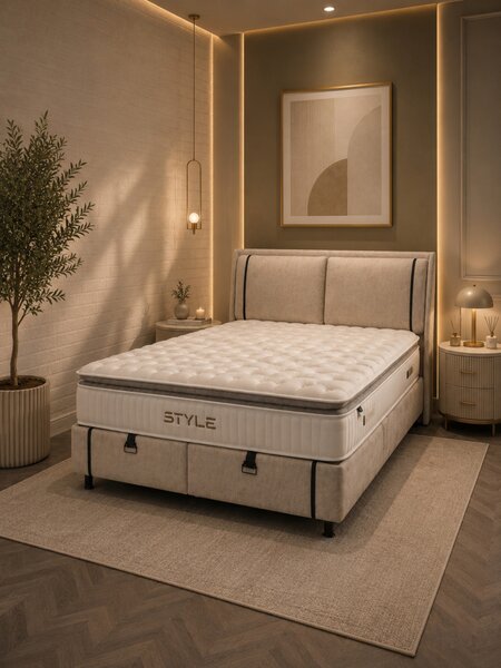 Livora Style Ágyneműtartós Ágykeret és 7 Zónás Táskarugós Matrac Szett - 160x200x33 cm - Comfort Párnás H4 Táskarugós Matrac