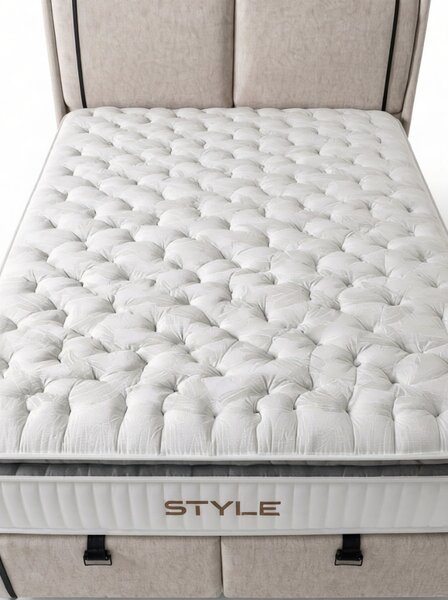 Livora Style Ágyneműtartós Ágykeret és 7 Zónás Táskarugós Matrac Szett - 160x200x33 cm - Comfort Párnás H4 Táskarugós Matrac