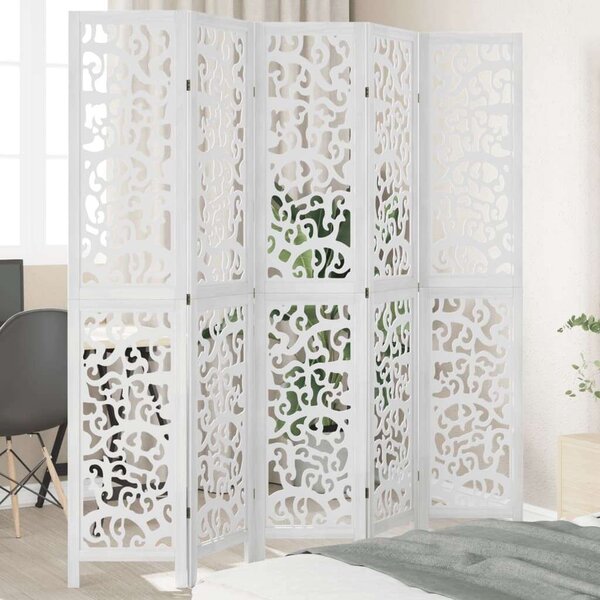 VidaXL 5 Paneles Fehér Fa Paraván - 175-180 x 200 cm