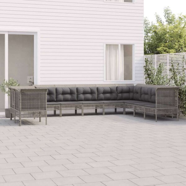 VidaXL 10 részes szürke polyrattan kerti ülőgarnitúra párnákkal