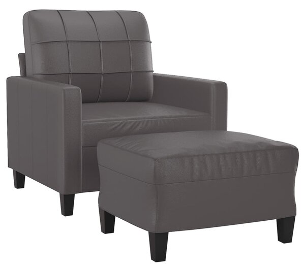 Szürke műbőr kanapéfotel lábtartóval 60 cm