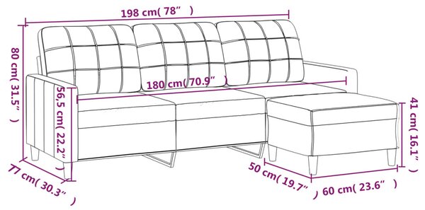 3 személyes világossárga szövet kanapé lábtartóval 180 cm